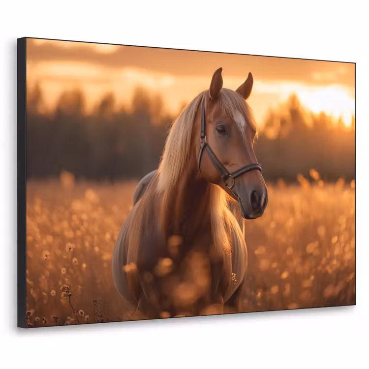 Paard - Natuur - Dier - Bruin - Dieren portret Textielframe zwart klein -3d