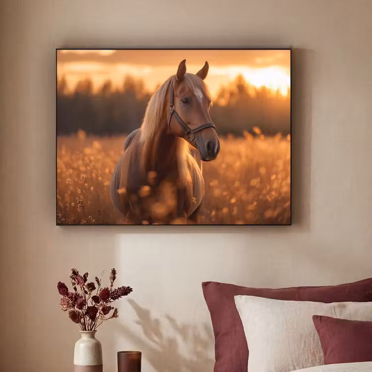 Paard - Natuur - Dier - Bruin - Dieren portret Textielframe zwart klein -sfeer1