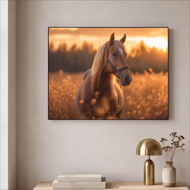 Paard - Natuur - Dier - Bruin - Dieren portret Textielframe zwart klein -sfeer2