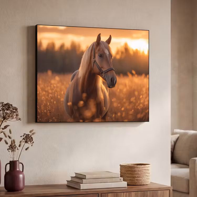 Paard - Natuur - Dier - Bruin - Dieren portret Textielframe zwart klein -sfeer3