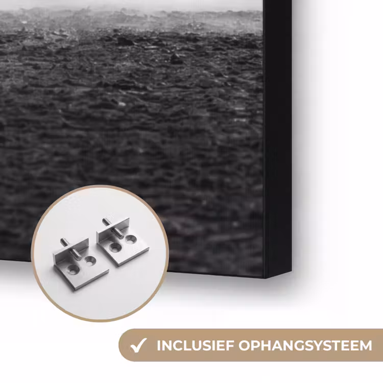 Paard - Ren - Stof - Zwart-wit - Dieren Textielframe zwart klein -USP_ophangsysteemNL