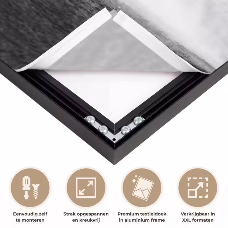 Paard - Ren - Stof - Zwart-wit - Dieren Textielframe zwart klein -USP_feed_closeupNL