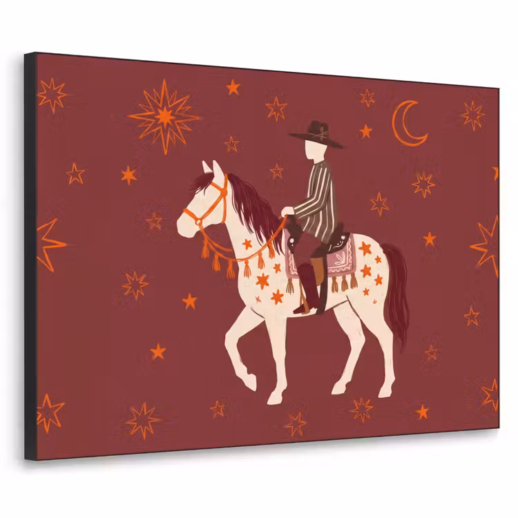 Paard - Ruiter - Sterren - Nacht - Illustratie Textielframe zwart klein -3d