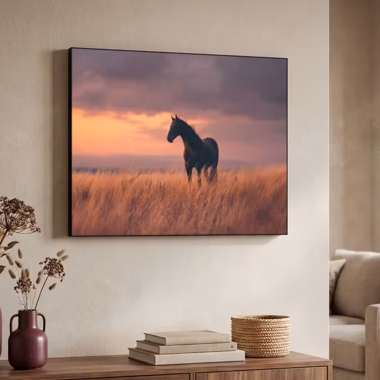 Paard - Wolken - Open veld Textielframe zwart klein -sfeer3