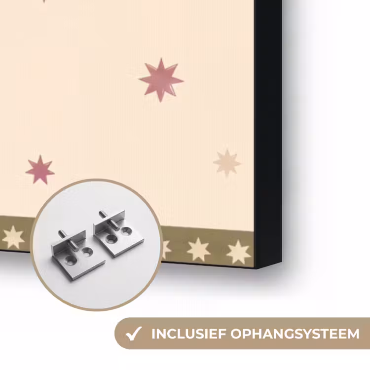 Paard - Zon - Mystiek - Illustratie - Roze Textielframe zwart klein -USP_ophangsysteemNL