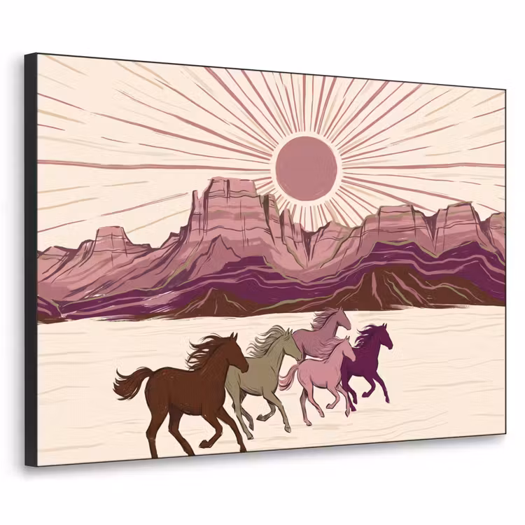 Paarden - Rennend - Woestijn - Natuur - Abstract Textielframe zwart klein -3d
