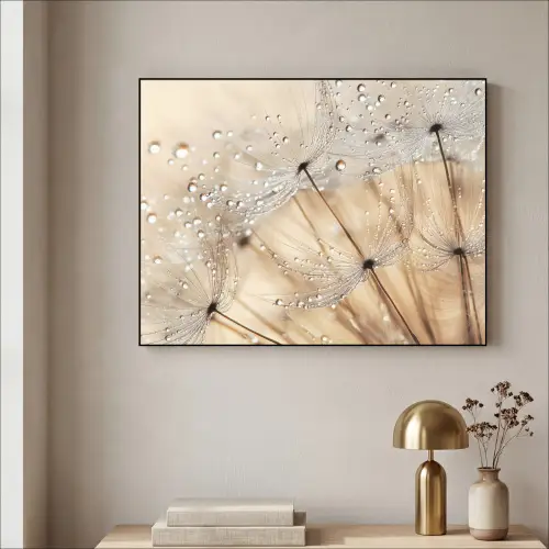 Paardenbloem - Abstract - Natuur - Beige Textielframe zwart klein -sfeer2