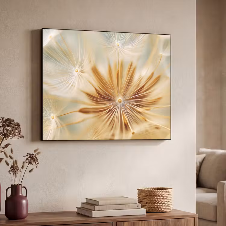 Paardenbloem - Beige - Abstract - Modern - Natuur Textielframe - compleet frame klein -sfeer3