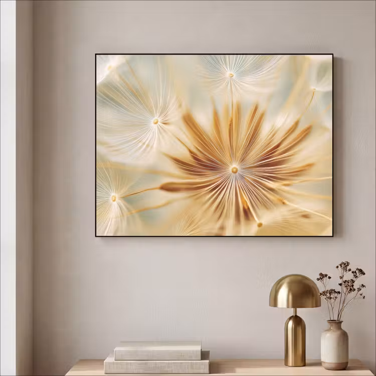 Paardenbloem - Beige - Abstract - Modern - Natuur Textielframe - compleet frame klein -sfeer2
