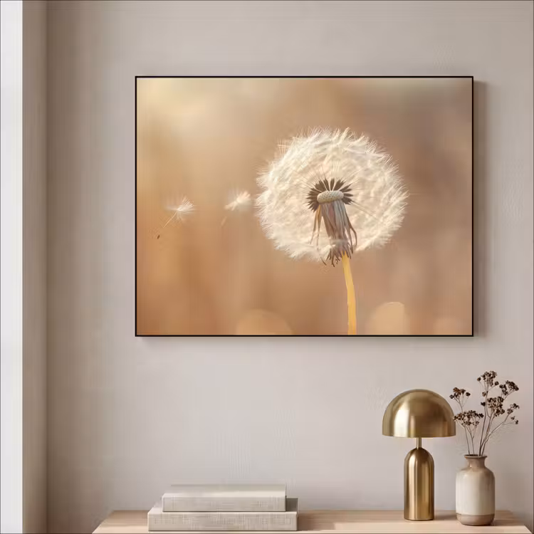 Paardenbloem - Beige - Natuur - Bloem Textielframe - compleet frame klein -sfeer2