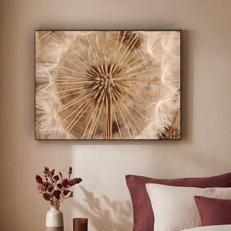 Paardenbloem - Bloemen - Natuur - Bruin Textielframe zwart klein -sfeer1