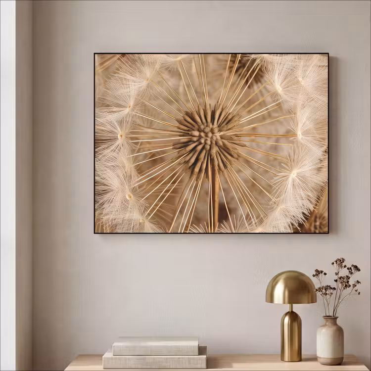 Paardenbloem - Bloemen - Natuur - Bruin Textielframe zwart klein -sfeer2