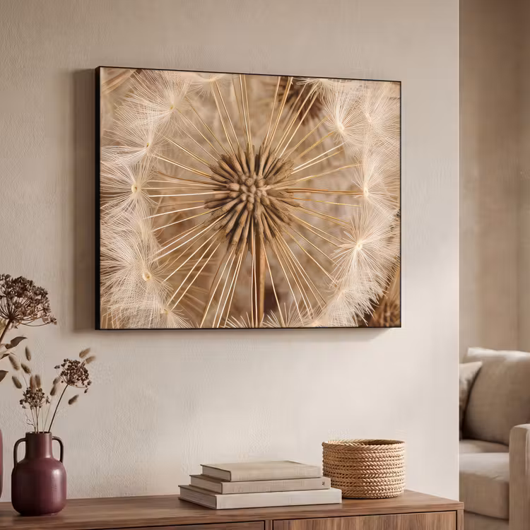 Paardenbloem - Bloemen - Natuur - Bruin Textielframe zwart klein -sfeer3
