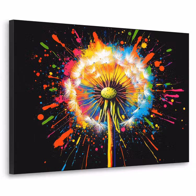 Paardenbloem - Graffiti - Kleurrijk - Bloemen - Natuur Textielframe - compleet frame klein -3d