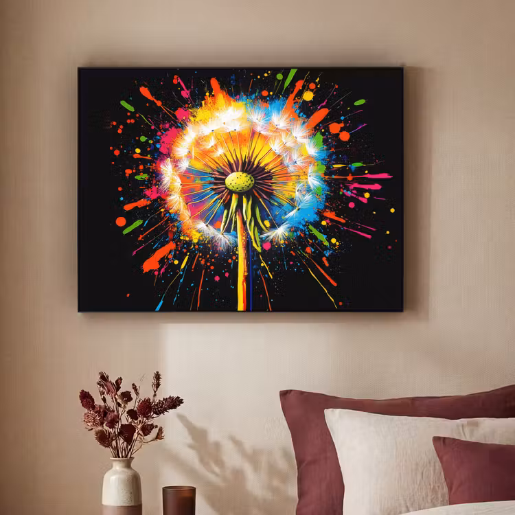 Paardenbloem - Graffiti - Kleurrijk - Bloemen - Natuur Textielframe zwart klein -sfeer1