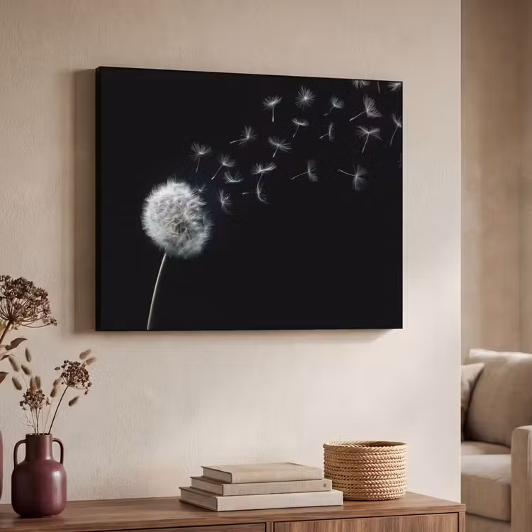 Paardenbloem - Zwart - Natuur Textielframe zwart klein -sfeer3