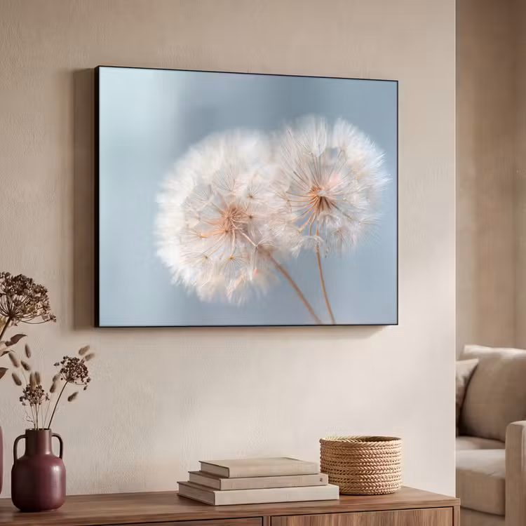 Paardenbloemen - Pluisjes - Wit Textielframe - compleet frame klein -sfeer3