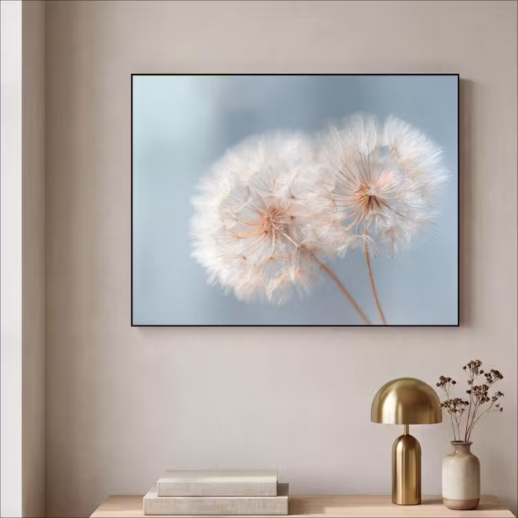 Paardenbloemen - Pluisjes - Wit Textielframe - compleet frame klein -sfeer2