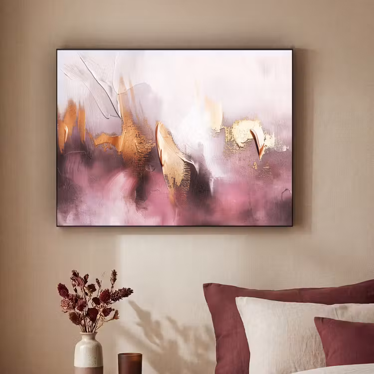 Paars - Abstract - Verf - Goud Textielframe zwart klein -sfeer1