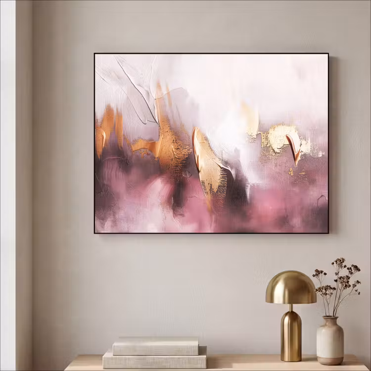 Paars - Abstract - Verf - Goud Textielframe zwart klein -sfeer2