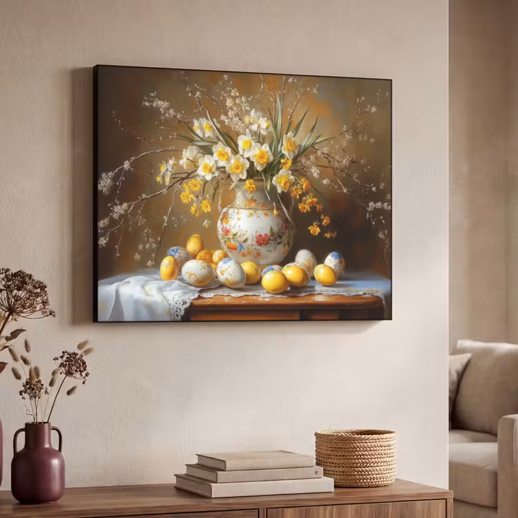 Paaseieren - Stilleven - Vaas Textielframe zwart klein -sfeer3