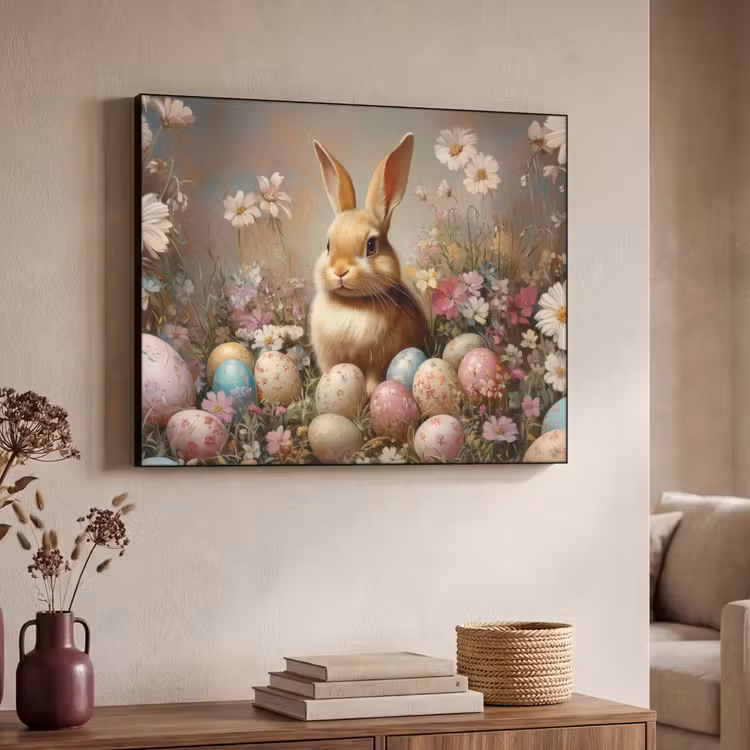 Paashaas - Lente - Paaseieren Textielframe zwart klein -sfeer3