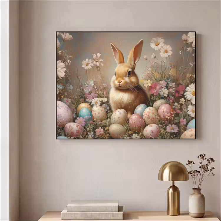 Paashaas - Lente - Paaseieren Textielframe zwart klein -sfeer2