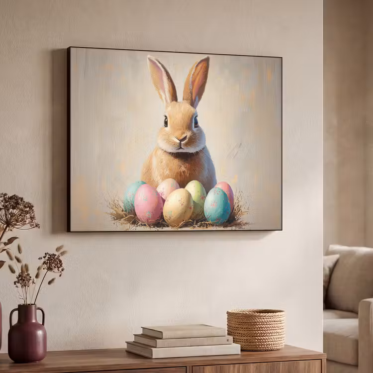 Paashaas - Pastel - Eieren Textielframe zwart klein -sfeer3