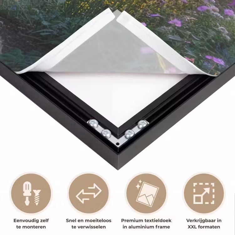 Pad - Bloemen - Park Textielframe zwart klein -USP_closeupNL