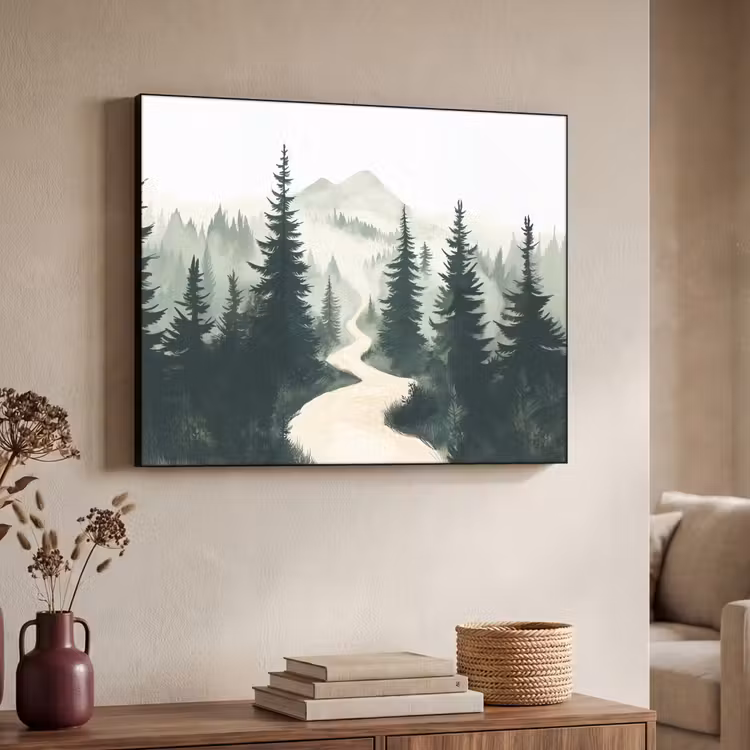 Pad - Bomen - Bos - Illustratie Textielframe - compleet frame klein -sfeer3