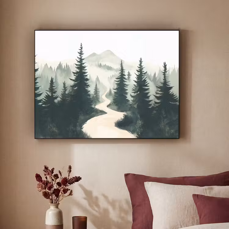 Pad - Bomen - Bos - Illustratie Textielframe zwart klein -sfeer1