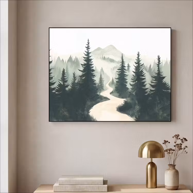 Pad - Bomen - Bos - Illustratie Textielframe - compleet frame klein -sfeer2