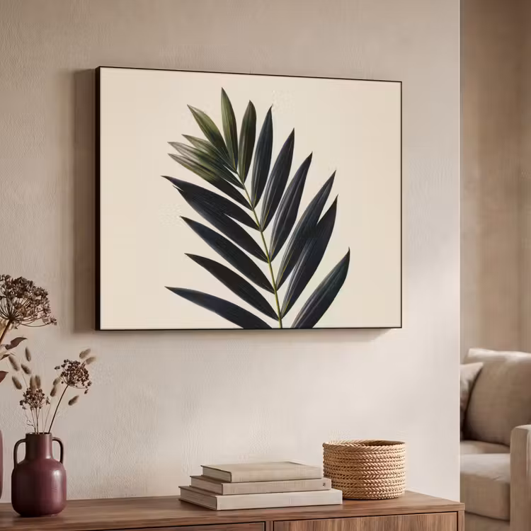 Palmblad - Donkere bladen - Subtiel Textielframe - compleet frame klein -sfeer3