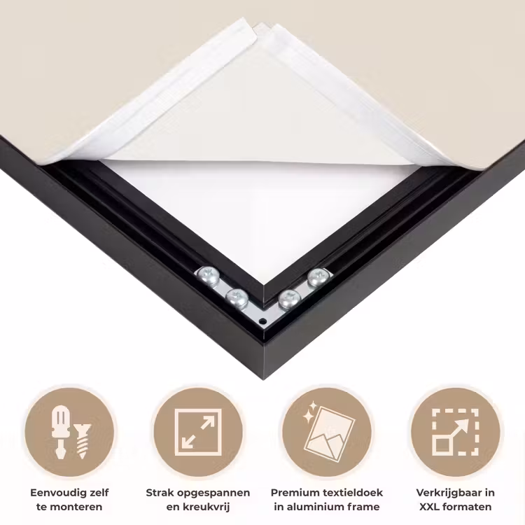 Palmblad - Subtiel - Groen - beige Textielframe zwart klein -USP_feed_closeupNL