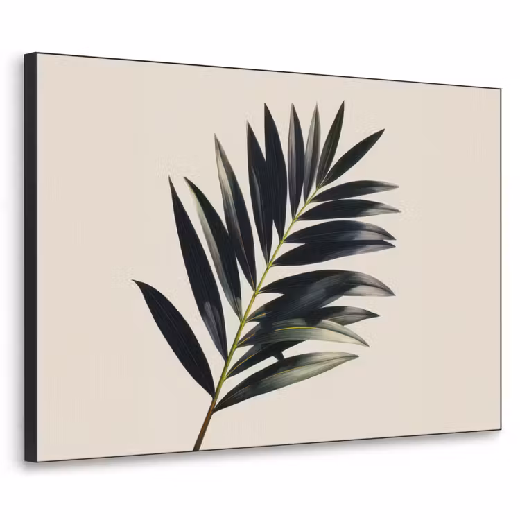 Palmblad - Subtiel - Groen - beige Textielframe zwart klein -3d