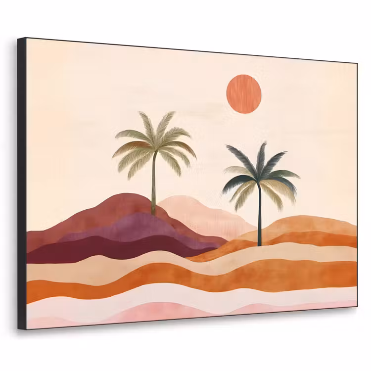 Palmbomen - Abstract - Zon - Heuvels Textielframe zwart klein -3d