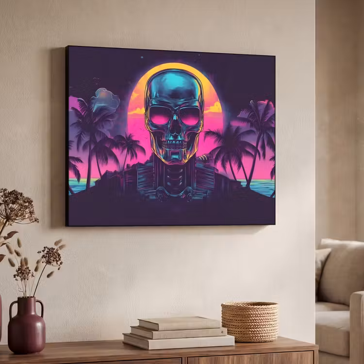 Palmbomen - Hoofd - Metallic - Zonsondergang Textielframe zwart klein -sfeer3
