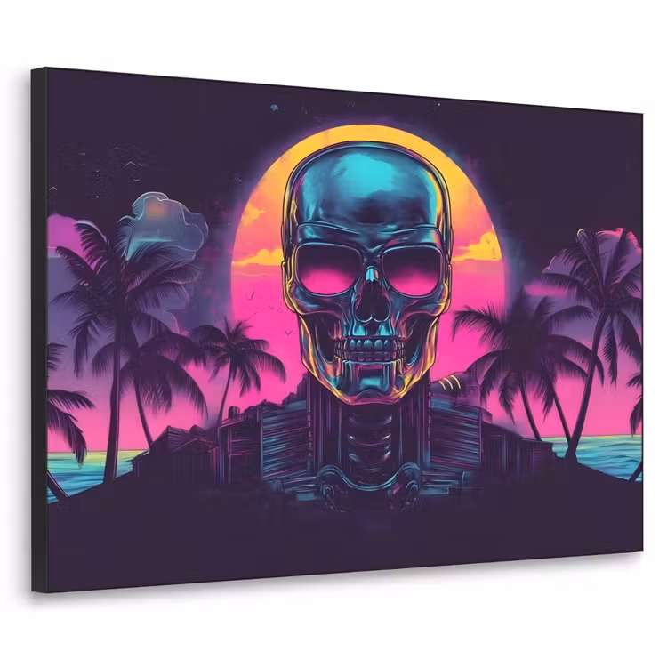 Palmbomen - Hoofd - Metallic - Zonsondergang Textielframe zwart klein -3d