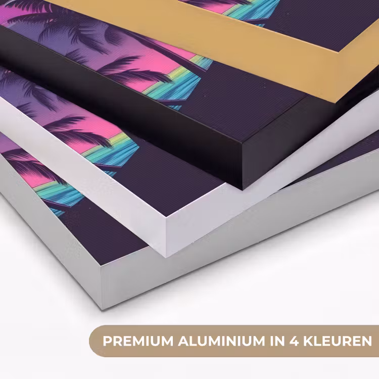 Palmbomen - Hoofd - Metallic - Zonsondergang Textielframe zwart klein -USP_kleurenNL
