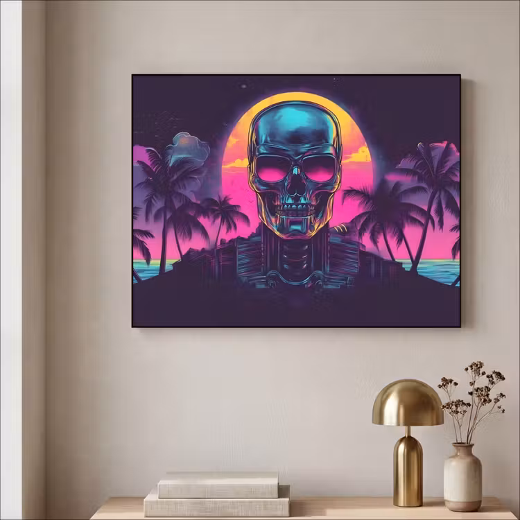 Palmbomen - Hoofd - Metallic - Zonsondergang Textielframe zwart klein -sfeer2