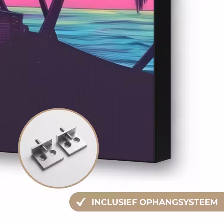 Palmbomen - Hoofd - Metallic - Zonsondergang Textielframe zwart klein -USP_ophangsysteemNL