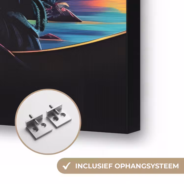Palmbomen - Neonbergen - Sterrenhemel - Zon Textielframe zwart klein -USP_ophangsysteemNL