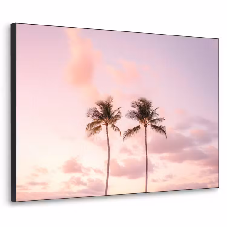 Palmbomen - Paars - Wolken - Lucht Textielframe zwart klein -3d