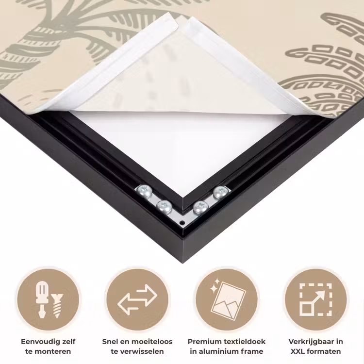 Palmbomen - Patroon - Tropisch - Beige Textielframe zwart klein -USP_closeupNL