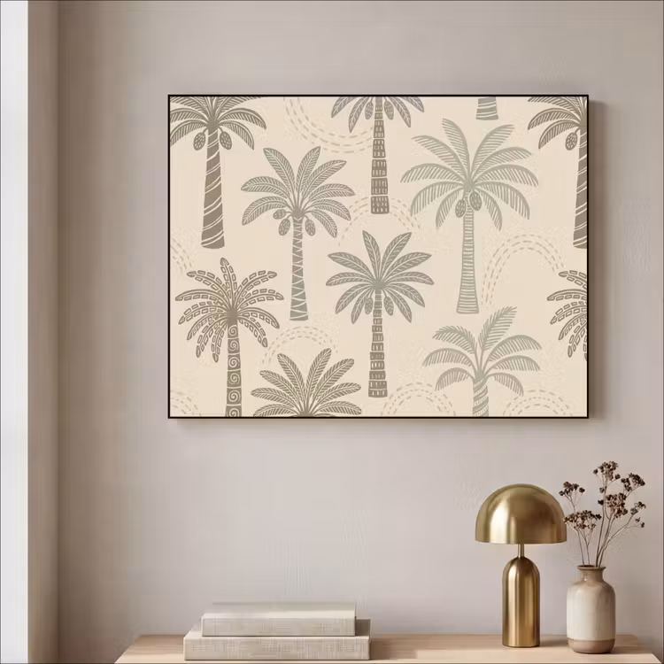 Palmbomen - Patroon - Tropisch - Beige Textielframe zwart klein -sfeer2
