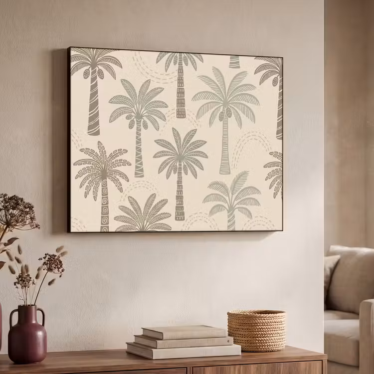 Palmbomen - Patroon - Tropisch - Beige Textielframe zwart klein -sfeer3