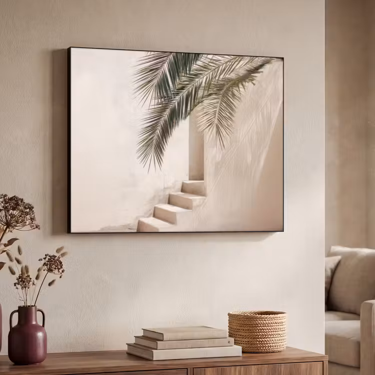 Palmboom - Schaduw - Trap - Beige Textielframe - compleet frame klein -sfeer3