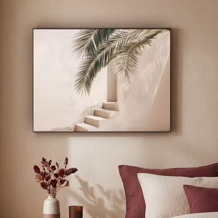 Palmboom - Schaduw - Trap - Beige Textielframe - compleet frame klein -sfeer1