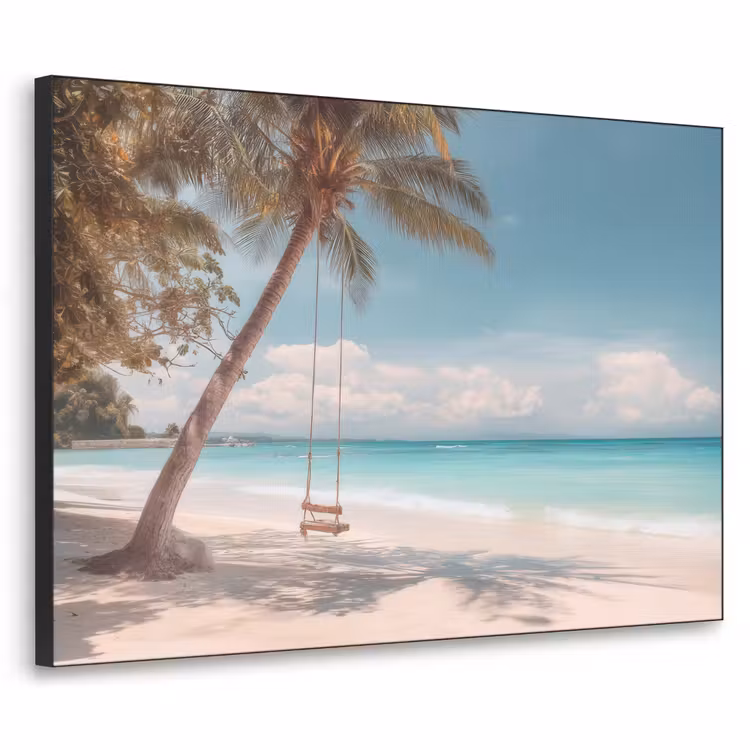 Palmboom - Schommel - Strand - Lucht Textielframe zwart klein -3d