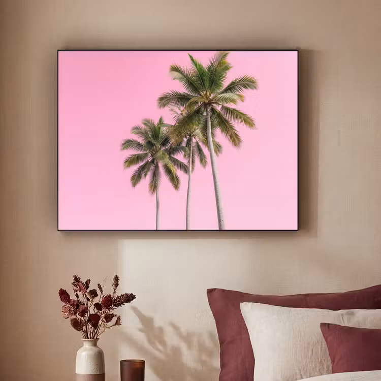 Palmboom - Tropisch - Pink Textielframe zwart klein -sfeer1